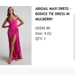 Showpo Abigail Maxi Dress – Bodice Tie Dress in Mulberry – Size 4 – NWT